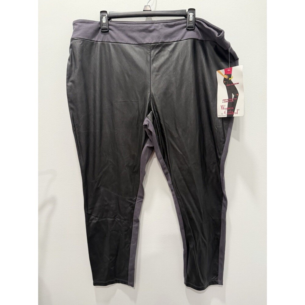Women with Control Ponte Pant Legging with Faux Leather Front Black Plus Pet 2XP
